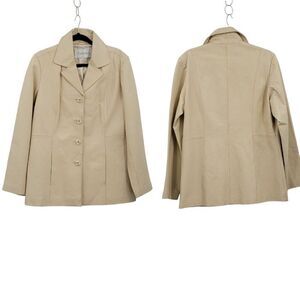 Vintage Cadwick's Leather Coat Longline Single Breasted Button Buttercream XL